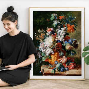Printable Jan van Huysum&#39;s Bouquet of Flowers in an Urn (1724) Vintage Painting Wall Art,famous painting Wall Poster,Floral Digital Download