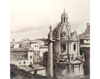 Chiesa del Santissimo Nome di Maria al Foro Traiano Print of Watercolor Painting