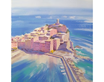 Italia Stampa Cinque Terre Pittura La Spezia Poster Paesaggio Italiano Stampa Vista Mare Stampa Liguria Fine Art Stampa