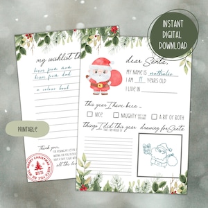 Carta a Santa, Carta de Santa Claus, Carta de los niños a Santa, Carta imprimible a Santa, Lista de deseos de Santa Claus, Carta de Santa Claus, Carta a Santa Claus