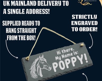 Horse name plaque, sign, slate, laser ENGRAVED slate door sign, your horses name, unique gift, custom text, custom image, outdoor, stables,