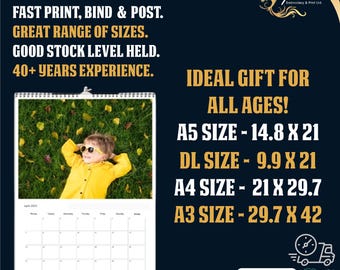 Photo Calendar, Custom Calendar, Personalised Calendar, Printing, Planner, Gift for him, Gift for her, Xmas, Christmas Gift, Stocking filler