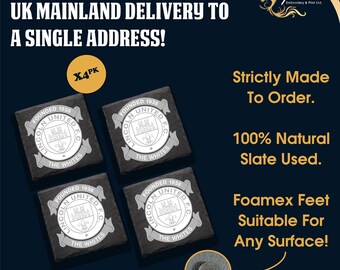 Football coasters, slate coaster, favour, engraved, laser engraved, LUFC inspired coasters, Lincoln gift for him, gift for her, etc footy