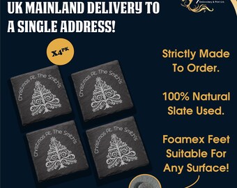Christmas coasters, slate coaster, favor, engraved, laser engraved, Festive inspired coasters, Xmas gift for him, gift for her, etc footy