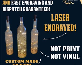 Engraved Bottle LED lights Sorrow, grief, remembrance, angel, angel wings, laser, thoughtful, thinking, remembering those who are no longer