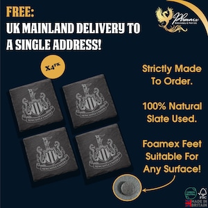 Football coasters, slate coaster, favour, engraved, laser engraved, NUFC inspired coasters, Newcastle gift for him, gift for her, etc footy