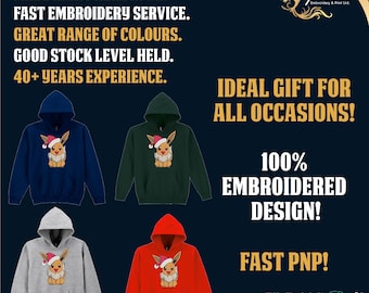 Evee Embroidered Hoody, Super Soft Hoody, Birthday, Xmas, Christmas Gift, Stocking Filler, Pokemon Embroidery, festive, xmas, unique, fast!