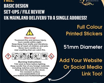 Candle Wax, Melt,  Business, 51mm Diameter Stickers, POS, Signage, Personalised Professional Print, Printing Service. x300 Printed stickers.