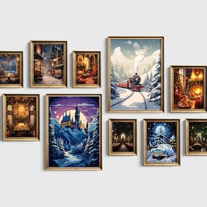 Christmas Potter Pack, Wizard Poster, Printable Download, Potter Fan Gift, Digital Gallery Wall Print, Harry Poster, Home