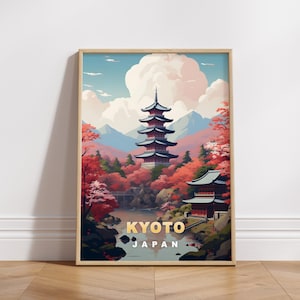 Kyoto Travel Poster, Japan Digital Print, Retro Wall Art, Printable Wall Decor, Vintage Asia Cities, Digital Download, Art Decoration