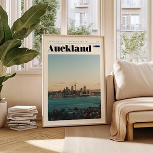 Poster de voyage à Auckland, impression numérique Nouvelle-Zélande, art mural moderne, décoration murale imprimable, villes vintage, téléchargement numérique, art