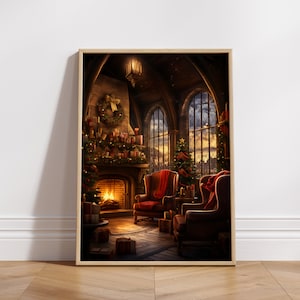 Magical School Cozy in Christmas - Wizard Poster, Digital Gallery Wall Print, Printable Art, Potter Art, Magical School
