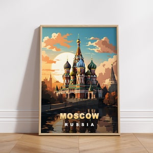 Moscow Travel Poster, Russia Digital Print, Retro Wall Art, Printable Wall Decor, Vintage Asia Cities, Digital Download, Art Decoration