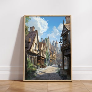 Wizard Village Summer - Wizard Poster, Digital Gallery Wall Print, Printable Art, Potter Art, Magical School