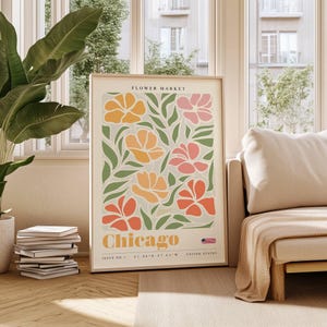 Chicago Flower Market, USA Floral Art, Modern Wall Art, Printable Botanical Illustration, Digital Download