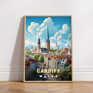 Cardiff Wales Travel Poster: Retro Europe Wall Art (Digital Download)