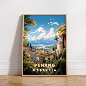 Penang Travel Poster, Malaysia Digital Print, Retro Wall Art, Printable Wall Decor, Vintage Asia Cities, Digital Download, Art Decoration
