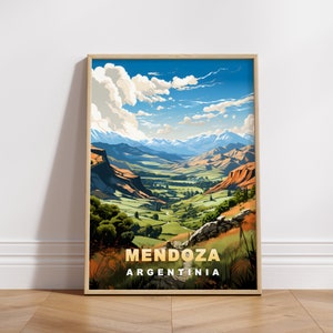 Affiche de voyage Mendoza, Impression numérique Argentine, Art mural rétro, Décoration murale imprimable, villes vintage d’Amérique du Sud, Téléchargement numérique, Art