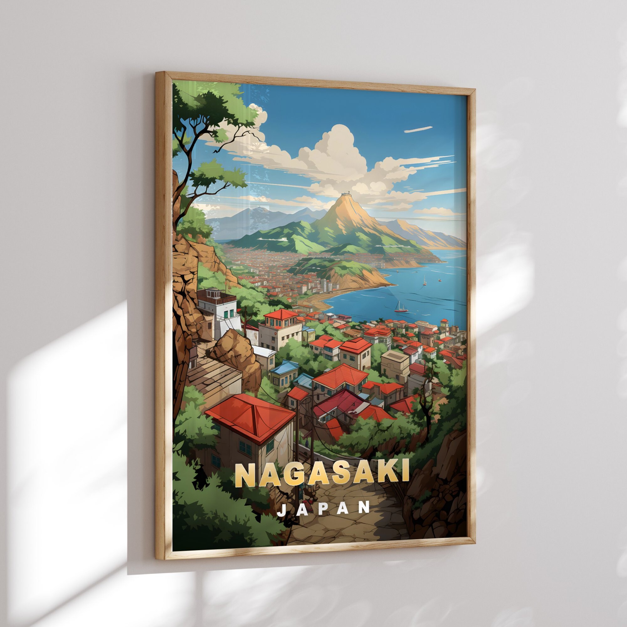 Nagasaki Travel Poster: Retro Japan Wall Art (digital Download) - Etsy