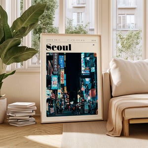 Póster de viaje de Seúl, impresión digital de Corea del Sur, arte mural moderno, decoración de pared imprimible, ciudades antiguas, descarga digital, arte