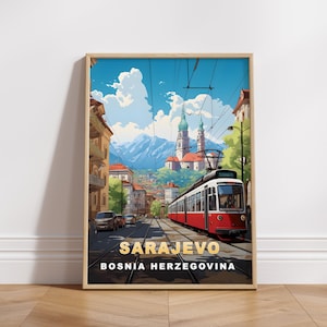 Sarejevo Travel Poster, Bosnië-Herzegovina Digitale Print, Retro Wall Art, Printable Wall Decor, Vintage Europa Steden, Digitale Download