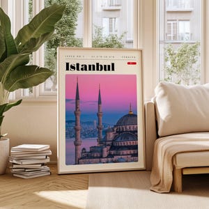 Cartaz de viagem de Istambul, impressão digital da Turquia, arte de parede moderna, decoração de parede para impressão, cidades vintage, download digital, arte