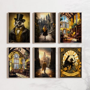 Loyal House Poster Bundle - 6 Wizard Poster, Digital Gallery Wall Print, Printable Art, Potter Art, Magical School