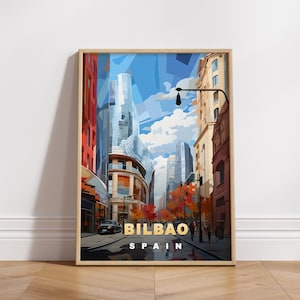 Cartel de viaje de Bilbao, Impresión digital de España, Arte de pared retro, Decoración de pared imprimible, Ciudades de Europa vintage, Descarga digital, Decoración de arte