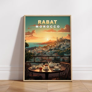 Cartel de viaje de Rabat, Impresión digital de Marruecos, Arte de pared retro, Decoración de pared imprimible, Ciudades africanas vintage, Descarga digital, Decoración de arte