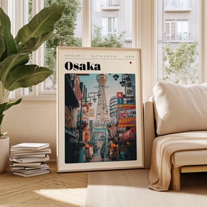 Poster di viaggio di Osaka, stampa digitale del Giappone, arte murale moderna, decorazione murale stampabile, città vintage, download digitale, arte