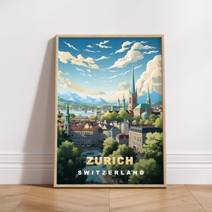 Zurich Switzerland Travel Poster: Retro City Art (Digital Download)