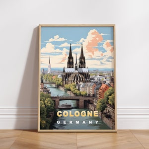Affiche de voyage de Cologne, impression numérique d’Allemagne, art mural rétro, décoration murale imprimable, villes d’Europe vintage, téléchargement numérique, décoration artistique