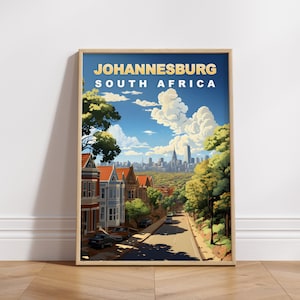Johannesburg Travel Poster, South Africa Digital Print, Retro Wall Art, Printable Wall Decor, Vintage Africa Cities, Digital Download, Art