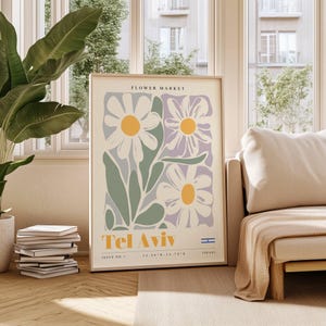 Tel Aviv Flower Market, Israel Floral Art, Modern Wall Art, Printable Botanical Illustration, Digital Download
