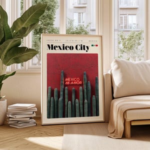 Poster di viaggio di Città del Messico, stampa digitale del Messico, arte murale moderna, decorazione murale stampabile, città vintage, download digitale, arte