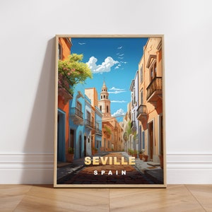 Seville Travel Poster, Spain Digital Print, Retro Wall Art, Printable Wall Decor, Vintage Europe Cities, Digital Download, Art Decoration