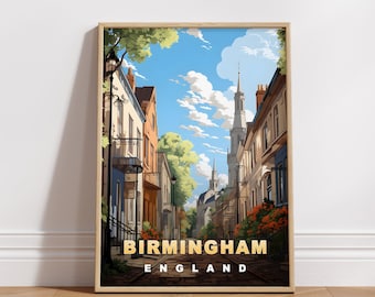 Poster di viaggio di Birmingham, Inghilterra: arte murale retrò dell'Europa (download digitale)