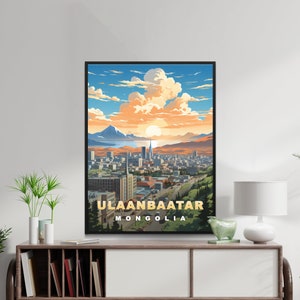 Ulaanbaatar Travel Poster, Mongolia Digital Print, Retro Wall Art ...