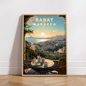 Cartel de viaje de Rabat, Impresión digital de Marruecos, Arte de pared retro, Decoración de pared imprimible, Ciudades africanas vintage, Descarga digital, Decoración de arte