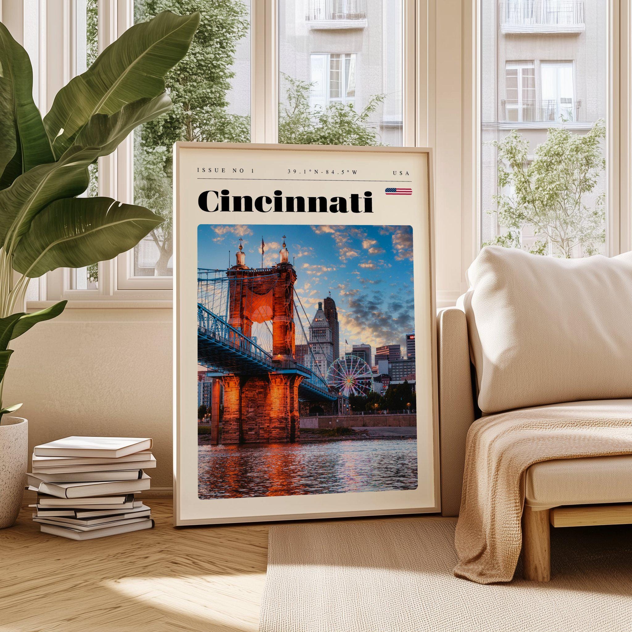 Cincinnati Travel Poster: USA Vintage City Wall Art (digital