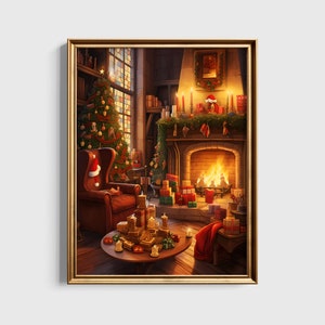 Brave House Common Room during Christmas, Potter Poster, Printable Download, Wizard Fan Gift, Digital Gallery Wall Print, Harry Poster, Home