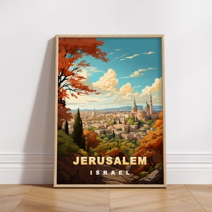 Affiche de voyage de Jérusalem, impression numérique d’Israël, art mural rétro, décor mural imprimable, villes vintage du Moyen-Orient, téléchargement numérique, art