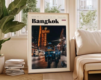 Bangkok Travel Poster, Thailand Digital Print, Modern Wall Art, Printable Wall Decor, Vintage Cities, Digital Download, Art