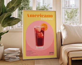 Americano Cocktail Art Print: Elegant Bar Decor (Digital Download)