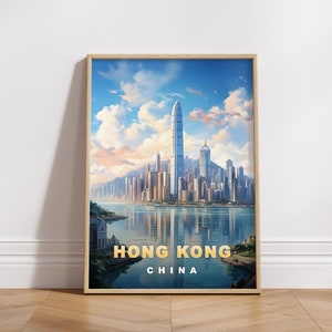 Hong Kong Travel Poster, China Digital Print, Retro Wall Art, Printable Wall Decor, Vintage Asia Cities, Digital Download, Art Decoration