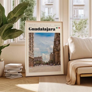 Guadalajara Travel Poster, Mexico Digital Print, Modern Wall Art, Printable Wall Decor, Vintage Cities, Digital Download, Art