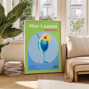 Blue Lagoon Cocktail Art Print: Modern Bar Decor (Digital Download)