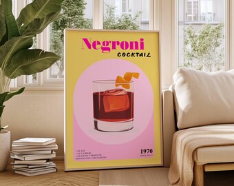 Negroni Cocktail Art Print: Modern Bar Decor (Digital Download)
