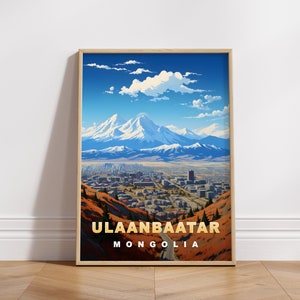 Ulaanbaatar Travel Poster, Mongolia Digital Print, Retro Wall Art, Printable Wall Decor, Vintage Asia Cities, Digital Download, Art