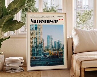 Póster de viaje de Vancouver, impresión digital de Canadá, arte mural moderno, decoración de pared imprimible, ciudades antiguas, descarga digital, arte